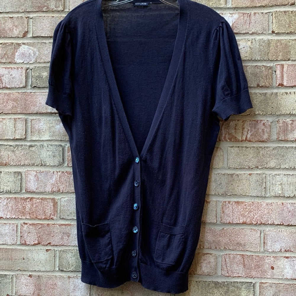 Magaschoni Deep Blue Silk Button Down Cardigan